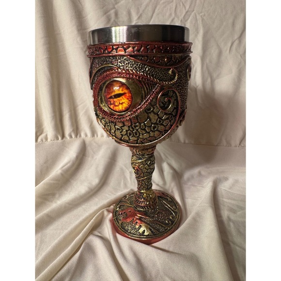 Other - Dragon Eye Gothic Chalice Goblet Stainless Steel Fantasy Medieval Decor Red Gold